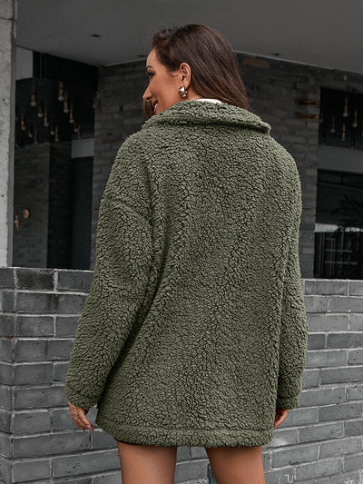 Zip-Up Collared Teddy Jacket - SHE BADDY© ONLINE WOMEN FASHION & CLOTHING STORE
