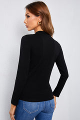 Mock Neck Lace Detail Long Sleeve Tee - SHE BADDY© ONLINE WOMEN FASHION & CLOTHING STORE