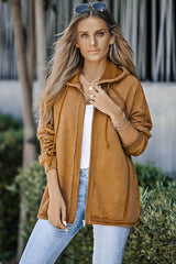 Exposed Seam Drawstring Hooded Jacket with Pockets - SHE BADDY© ONLINE WOMEN FASHION & CLOTHING STORE