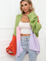 Color Block Open Front Balloon Sleeve Longline Cardigan - SHE BADDY© ONLINE WOMEN FASHION & CLOTHING STORE