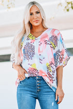 Mixed Print V-Neck Half Sleeve Top - SHE BADDY© ONLINE WOMEN FASHION & CLOTHING STORE