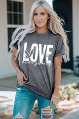 LOVE EVERYBODY Short Cuffed Sleeve T-Shirt - SHE BADDY© ONLINE WOMEN FASHION & CLOTHING STORE