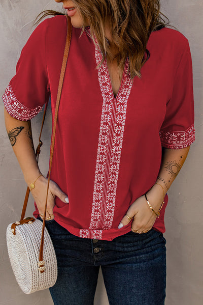 Embroidered V-Neck Top - SHE BADDY© ONLINE WOMEN FASHION & CLOTHING STORE