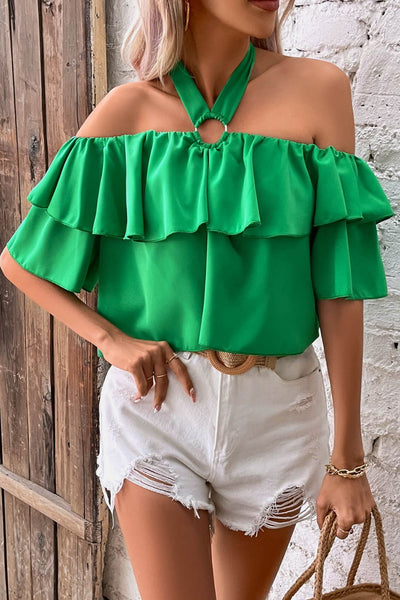 Halter Neck Ruffled Layered Blouse - SHE BADDY© ONLINE WOMEN FASHION & CLOTHING STORE