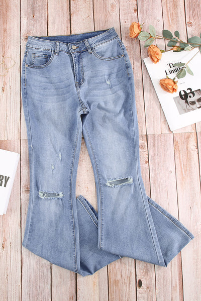 Distressed Flare Jeans with Pockets - SHE BADDY© ONLINE WOMEN FASHION & CLOTHING STORE