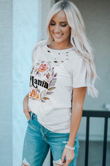 MAMA Floral Graphic Distressed Tee - SHE BADDY© ONLINE WOMEN FASHION & CLOTHING STORE