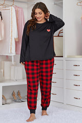 Plus Size Heart Graphic Top and Plaid Joggers Lounge Set - SHE BADDY© ONLINE WOMEN FASHION & CLOTHING STORE