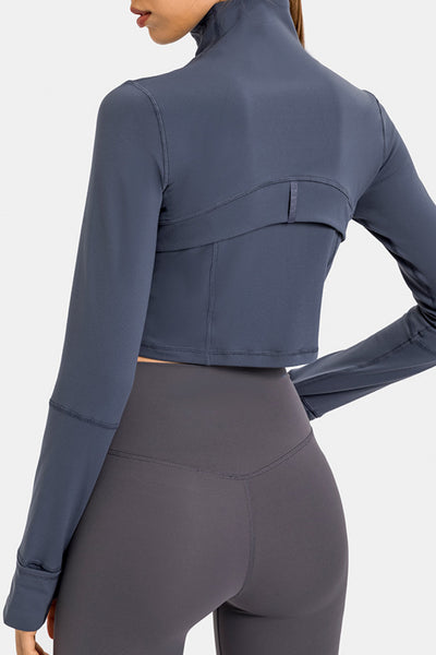 Zip Front Cropped Sports Jacket - SHE BADDY© ONLINE WOMEN FASHION & CLOTHING STORE