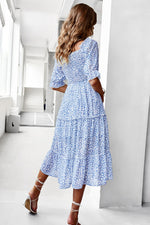 Ditsy Floral Off-Shoulder Smocked Midi Dress - SHE BADDY© ONLINE WOMEN FASHION & CLOTHING STORE