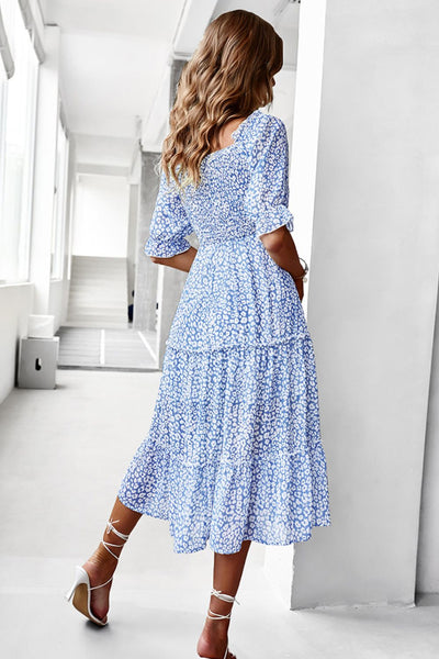 Ditsy Floral Off-Shoulder Smocked Midi Dress - SHE BADDY© ONLINE WOMEN FASHION & CLOTHING STORE