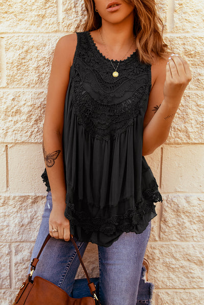 Lace Detail Button Back Sleeveless Top - SHE BADDY© ONLINE WOMEN FASHION & CLOTHING STORE