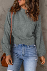 Ribbed Trim Balloon Sleeve Sweater - SHE BADDY© ONLINE WOMEN FASHION & CLOTHING STORE