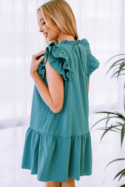 Ruffle Shoulder Tie-Neck Tiered Dress - SHE BADDY© ONLINE WOMEN FASHION & CLOTHING STORE