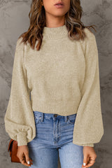 Ribbed Trim Balloon Sleeve Sweater - SHE BADDY© ONLINE WOMEN FASHION & CLOTHING STORE