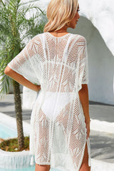 Side Slit Tassel Openwork Cover-Up Dress - SHE BADDY© ONLINE WOMEN FASHION & CLOTHING STORE