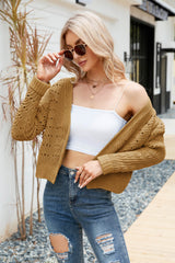 Open Front Cuffed Cropped Cardigan - SHE BADDY© ONLINE WOMEN FASHION & CLOTHING STORE