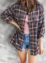 Plaid Slit High-Low Shirt with Pockets - SHE BADDY© ONLINE WOMEN FASHION & CLOTHING STORE