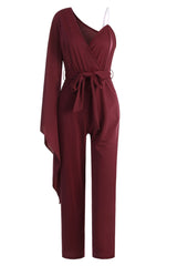 Tie-Waist Split Sleeve Surplice Jumpsuit - SHE BADDY© ONLINE WOMEN FASHION & CLOTHING STORE