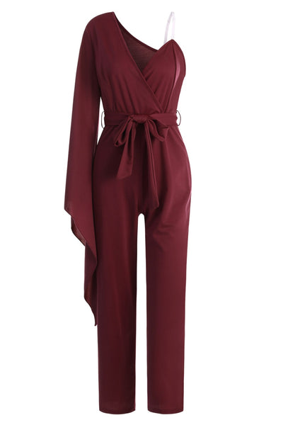 Tie-Waist Split Sleeve Surplice Jumpsuit - SHE BADDY© ONLINE WOMEN FASHION & CLOTHING STORE