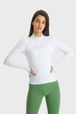Half Zip Thumbhole Sleeve Sports Top - SHE BADDY© ONLINE WOMEN FASHION & CLOTHING STORE