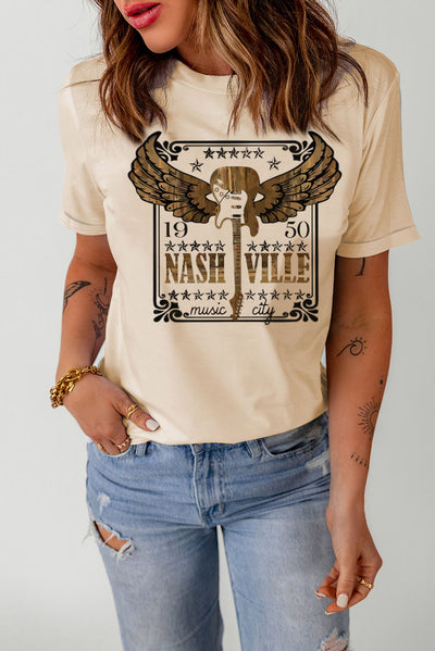 1950 NASHVILLE MUSIC CITY Graphic Tee Shirt - SHE BADDY© ONLINE WOMEN FASHION & CLOTHING STORE