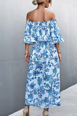 Floral Off-Shoulder Front Split Dress - SHE BADDY© ONLINE WOMEN FASHION & CLOTHING STORE