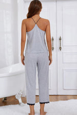 Halter Neck Cami and Lace Trim Pajama Set - SHE BADDY© ONLINE WOMEN FASHION & CLOTHING STORE