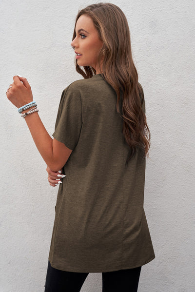 Short Sleeve Round Neck Tee Shirt with Pockets - SHE BADDY© ONLINE WOMEN FASHION & CLOTHING STORE