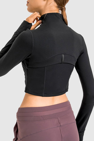 Zip Front Cropped Sports Jacket - SHE BADDY© ONLINE WOMEN FASHION & CLOTHING STORE