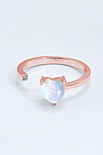 Inlaid Moonstone Heart Adjustable Open Ring - SHE BADDY© ONLINE WOMEN FASHION & CLOTHING STORE