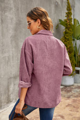 Corduroy Long Sleeve Button-Up Shirt Jacket - SHE BADDY© ONLINE WOMEN FASHION & CLOTHING STORE