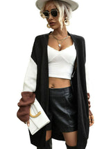 Tricolor Dropped Shoulder Cardigan with Pockets - SHE BADDY© ONLINE WOMEN FASHION & CLOTHING STORE