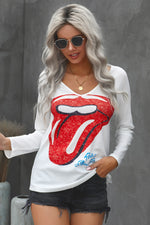 Lips Graphic V-neck T-Shirt - SHE BADDY© ONLINE WOMEN FASHION & CLOTHING STORE