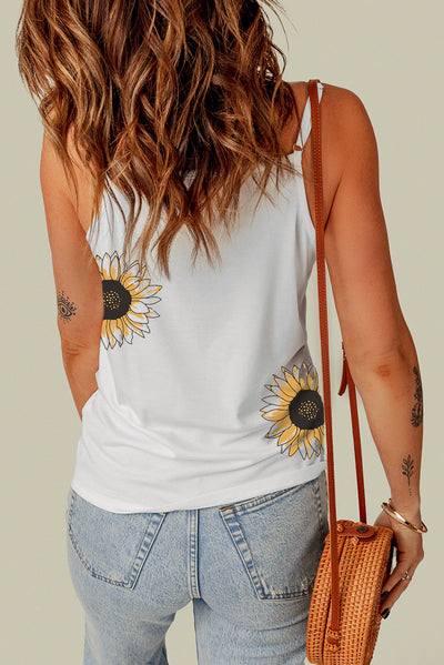 Sunflower Print Lace Trim Plunge Cami - SHE BADDY© ONLINE WOMEN FASHION & CLOTHING STORE