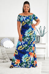 Plus Size Floral Off-Shoulder Short Sleeve Fishtail Dress - SHE BADDY© ONLINE WOMEN FASHION & CLOTHING STORE