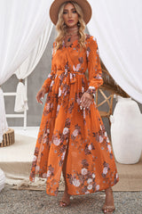 Floral Tie Waist Slit Maxi Dress - SHE BADDY© ONLINE WOMEN FASHION & CLOTHING STORE