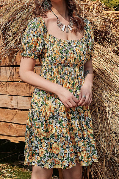 Floral Flounce Sleeve Tiered Dress - SHE BADDY© ONLINE WOMEN FASHION & CLOTHING STORE