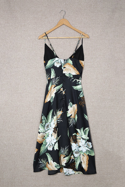Floral Tied Cutout Split Spaghetti Strap Dress - SHE BADDY© ONLINE WOMEN FASHION & CLOTHING STORE