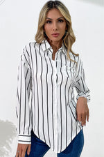 Vertical Stripes Button Down Shirt - SHE BADDY© ONLINE WOMEN FASHION & CLOTHING STORE
