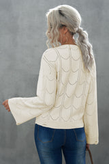 Openwork Flare Sleeve Pullover Sweater - SHE BADDY© ONLINE WOMEN FASHION & CLOTHING STORE