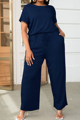 Plus Size Drawstring Waist Short Sleeve Jumpsuit - SHE BADDY© ONLINE WOMEN FASHION & CLOTHING STORE