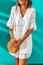 Applique V-Neck Flounce Sleeve Mini Dress - SHE BADDY© ONLINE WOMEN FASHION & CLOTHING STORE