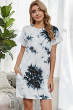 Tie-Dye Round Neck Tee Dress with Pockets - SHE BADDY© ONLINE WOMEN FASHION & CLOTHING STORE