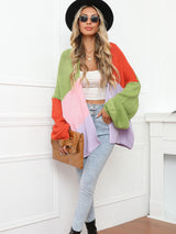 Color Block Open Front Balloon Sleeve Longline Cardigan - SHE BADDY© ONLINE WOMEN FASHION & CLOTHING STORE