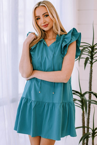 Ruffle Shoulder Tie-Neck Tiered Dress - SHE BADDY© ONLINE WOMEN FASHION & CLOTHING STORE