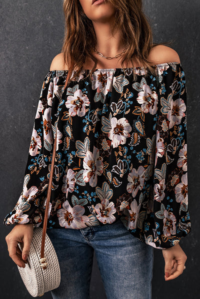 Floral Off-Shoulder Balloon Sleeve Blouse - SHE BADDY© ONLINE WOMEN FASHION & CLOTHING STORE