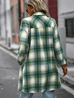 Plaid Button-Up Longline Jacket with Pockets - SHE BADDY© ONLINE WOMEN FASHION & CLOTHING STORE
