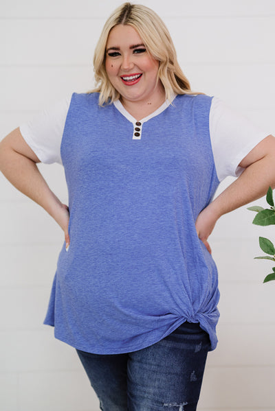 Plus Size Contrast Twisted Henley Tee - SHE BADDY© ONLINE WOMEN FASHION & CLOTHING STORE