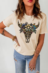 Graphic Cuffed Short Sleeve Crewneck Tee - SHE BADDY© ONLINE WOMEN FASHION & CLOTHING STORE