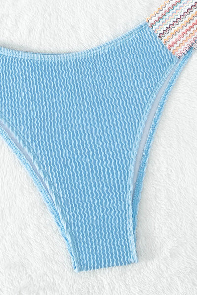 Contrast Textured High Cut Swim Set - SHE BADDY© ONLINE WOMEN FASHION & CLOTHING STORE